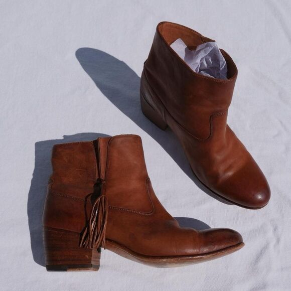 Archival Alberto Fasciani brown leather western ankle‎ boots with tassels - Picture 2 of 8